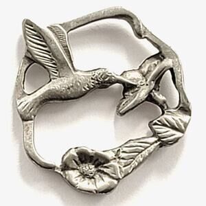 Hummingbird Flower Pin Pewter LCD Lindsay Claire Canada Nature Wildlife Bird VTG